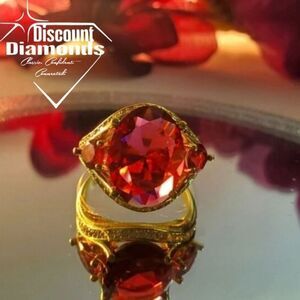 Oval Cut Ruby & Clear White Baguette Diamond Cocktail  Ring 14K Gold on 925 Band